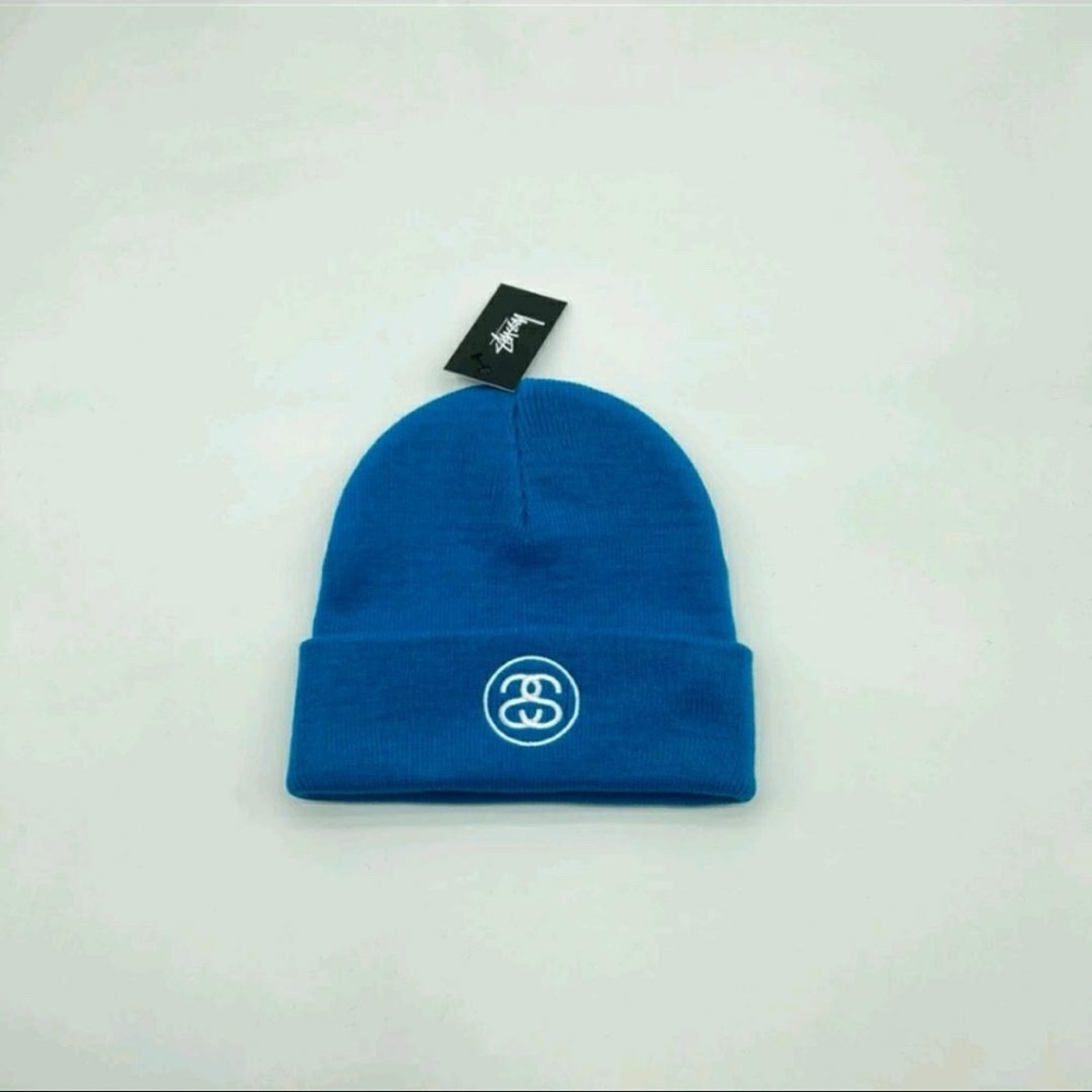 Stussy Blue Beanie Hat with White Logo